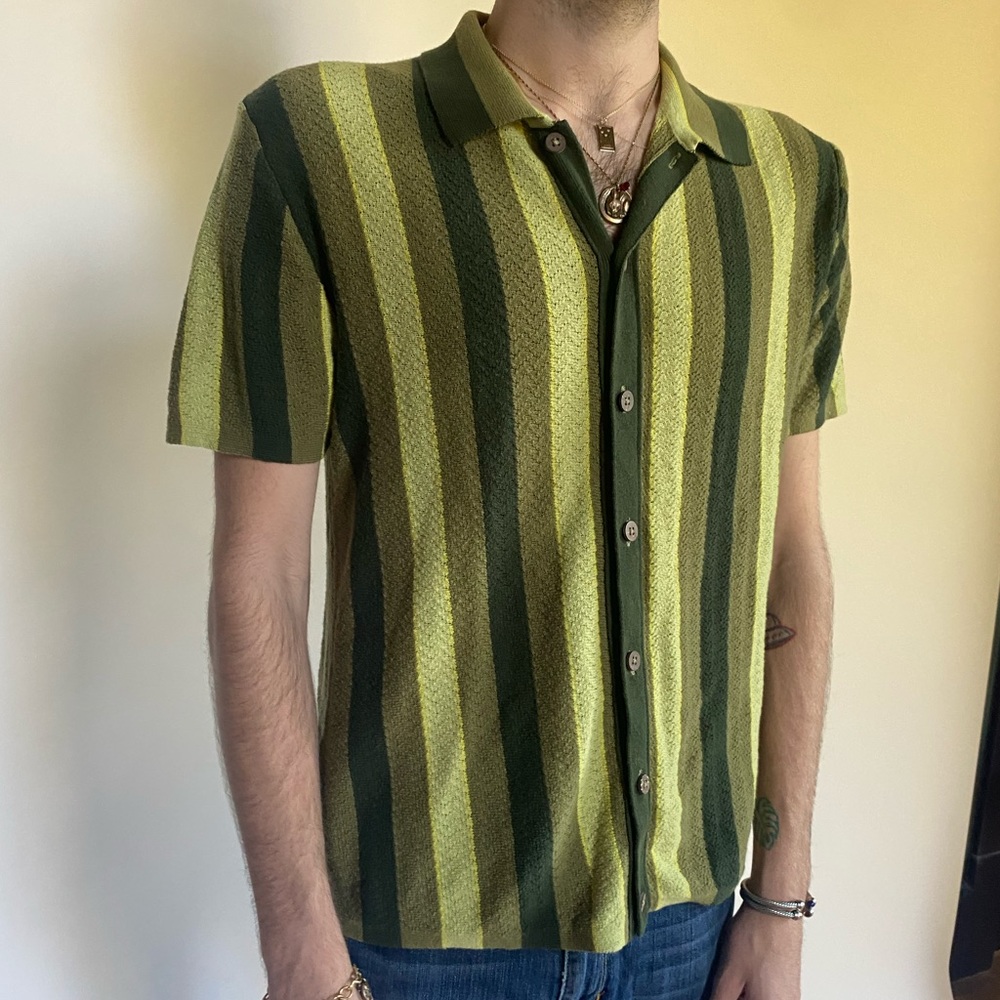 Urban Outfitters Green Striped Casual Button Down Shirt
